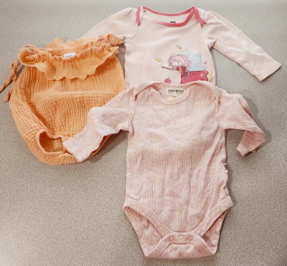 Pink Orange 3 Pieces Baby Girl Bodysuit Romper 3 Month